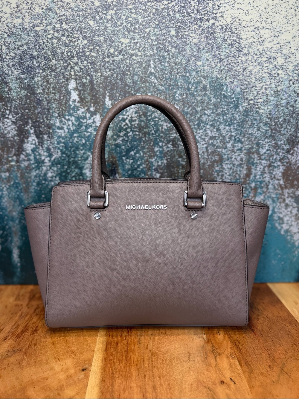 Michael Michael Kors Classic Selma Medium Saffiano Leather Satchel Taupe Grey